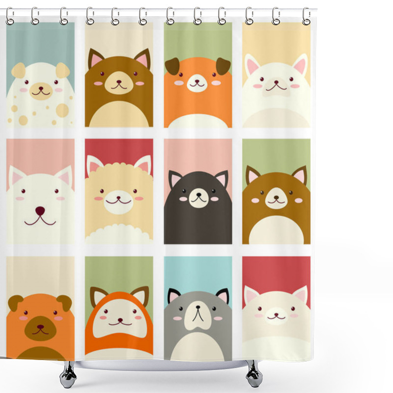 Personality  Set Of Banners With Cute Dogs Shower Curtains