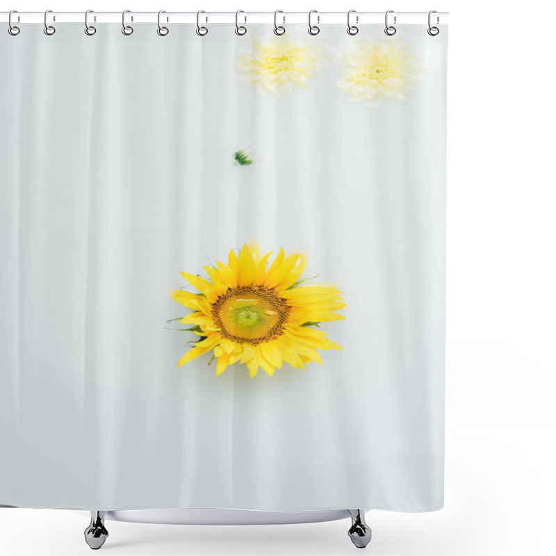 Personality  Top View Of Yellow Sunflower And Chrysanthemum Flowers In Milk Shower Curtains