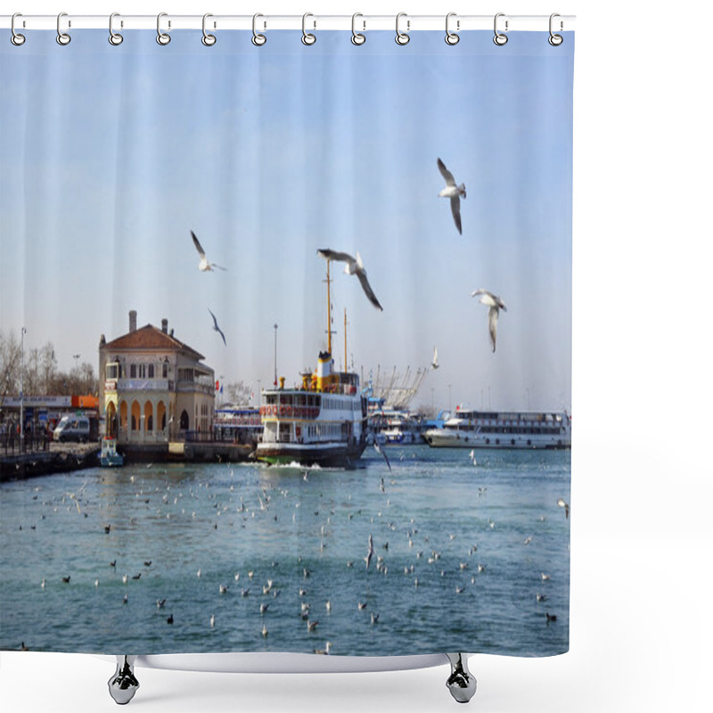 Personality   Ferries Istanbul. Kadikoy Pier And A Flock Of Seagulls Shower Curtains