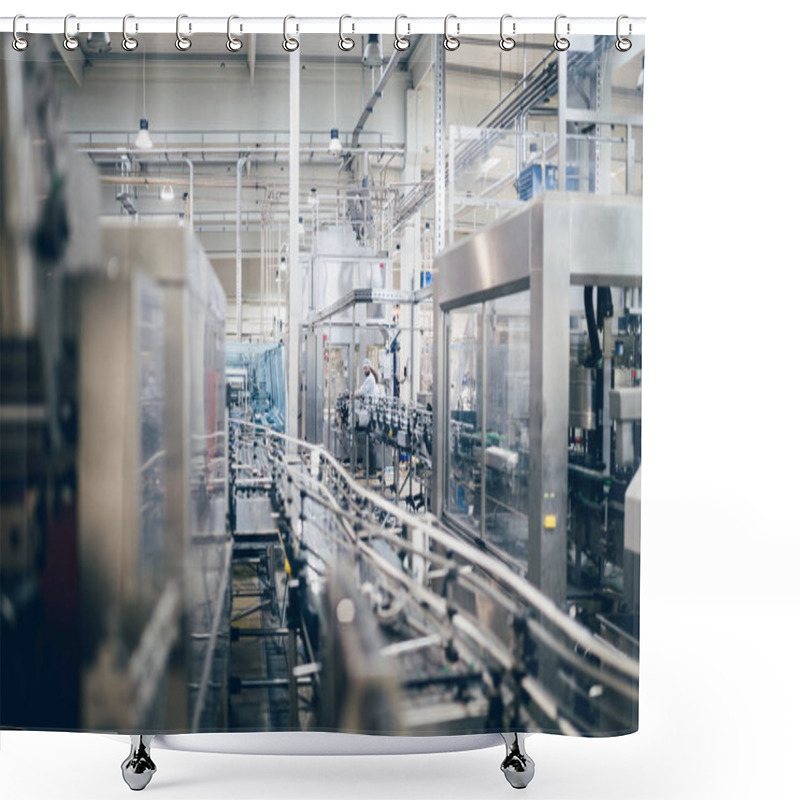 Personality  Robotic Factory Line Water Bottled Into Canisters Shower Curtains