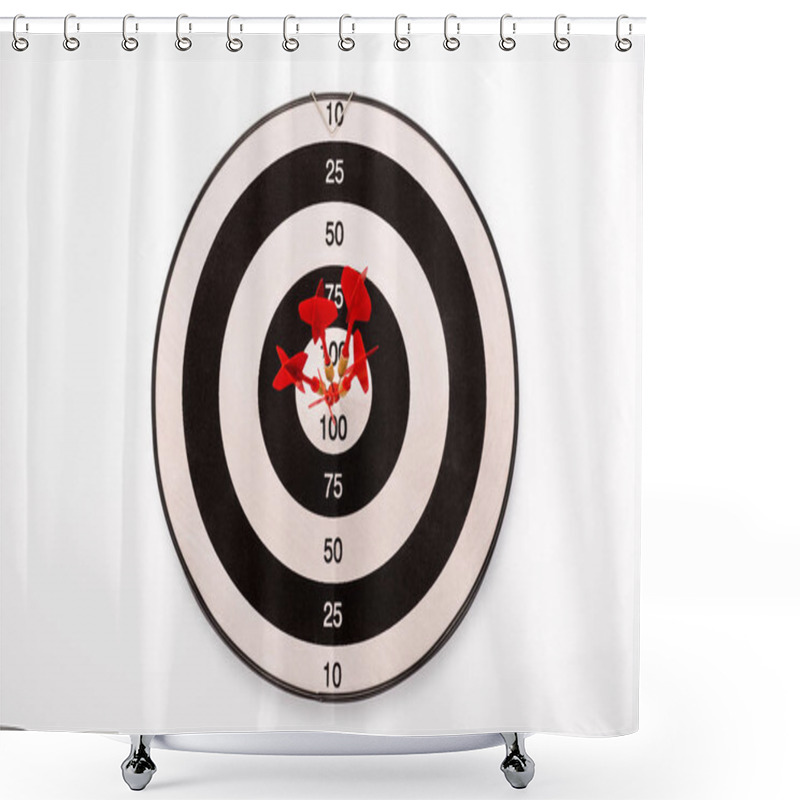 Personality  Black And White Dartboard With Red Arrows Isolated On White  Shower Curtains