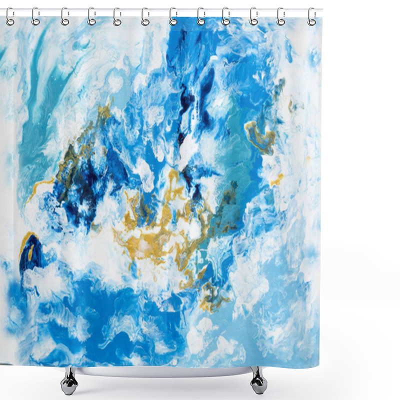 Personality  Blue Creative Abstract Hand Painted Background, Marble Texture, Acrylic Painting On Canvas With Brush Strokes. Modern Art. Contemporary Art.  Shower Curtains