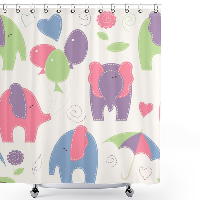 Personality  Cute Cartoon Seamless Pattern With Elephants, Balloons And Umbre Shower Curtains