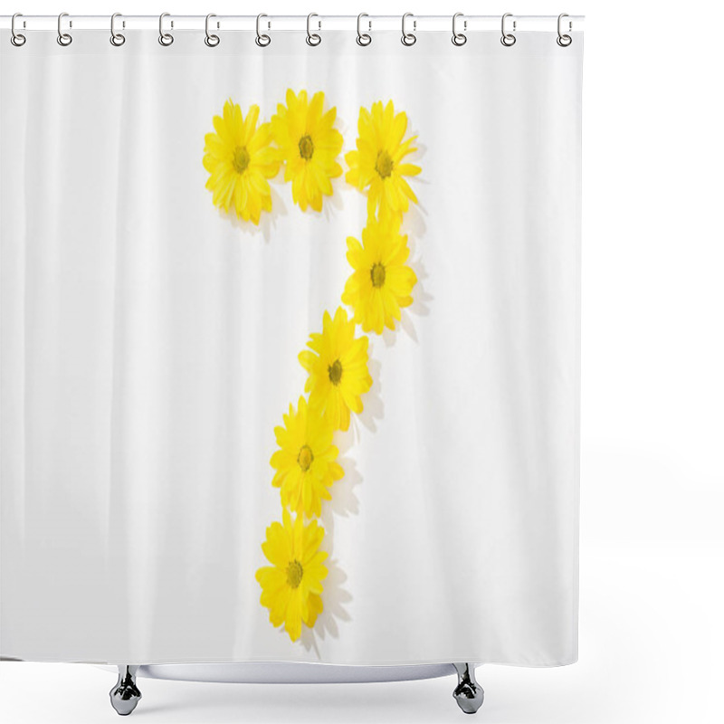 Personality  Top View Of Yellow Daisies Arranged In Number 7 On White Background Shower Curtains