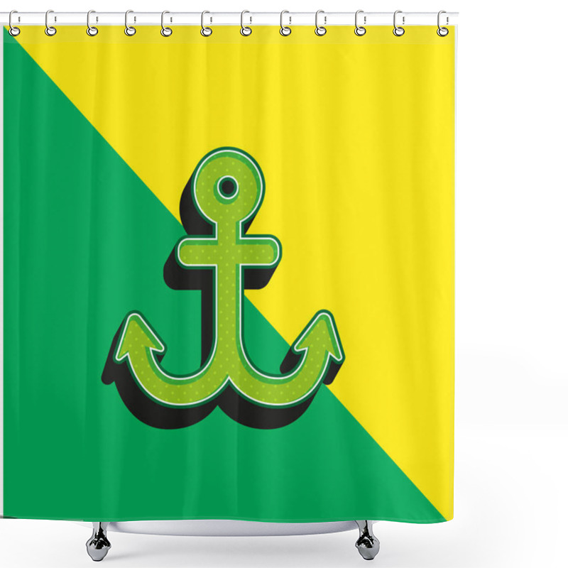 Personality  Boat Anchor Green And Yellow Modern 3d Vector Icon Logo Shower Curtains