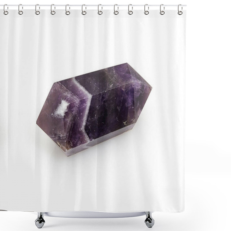 Personality  Natural Violet Two-headed Raw Mineral Crystal Amethyst Close-up Isolated On White Background Shower Curtains