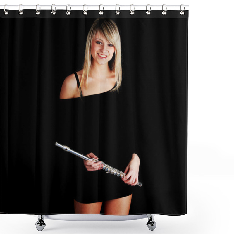 Personality  Portrait Of A Woman Playing Transverse Flute Shower Curtains