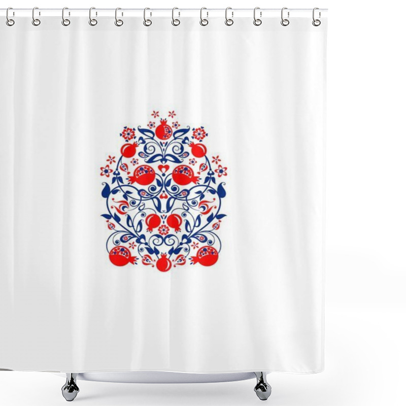 Personality  Beautiful Floral Ethnic Red Ornamental Border With Abstract Pomegranate Tree, Fruit And Flowers For Greeting Card, Wedding Invitation, Embroidery, Fashion Print And Nowruz Celebration Shower Curtains