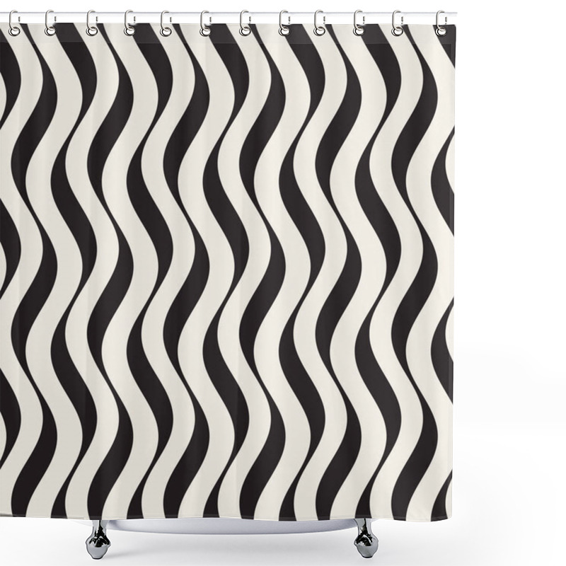 Personality  Vector Seamless Black And White Hand Drawn Vertical Wavy Lines Pattern Shower Curtains