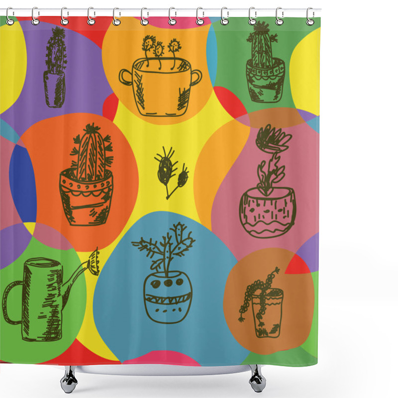 Personality  Seamless Whimsical Pattern With Cactus Shower Curtains