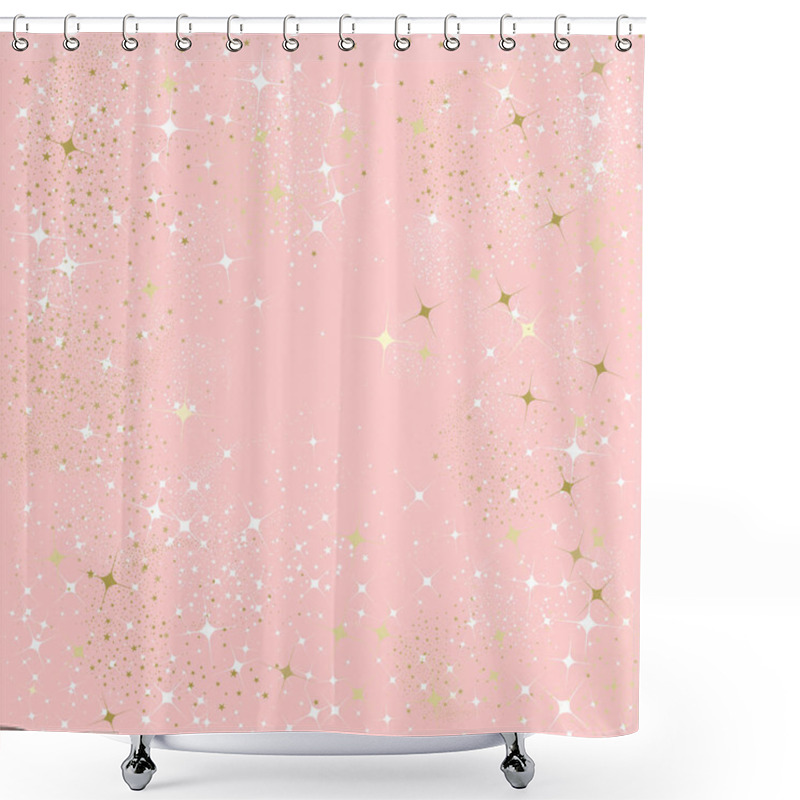 Personality  Pink And Gold Abstract Background Designed With Stars And Sparkles  Shower Curtains