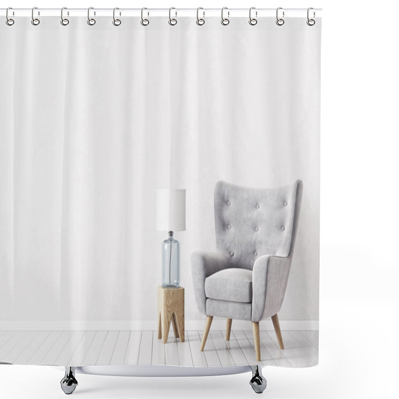 Personality  Modern Living Room With White Armchair Shower Curtains