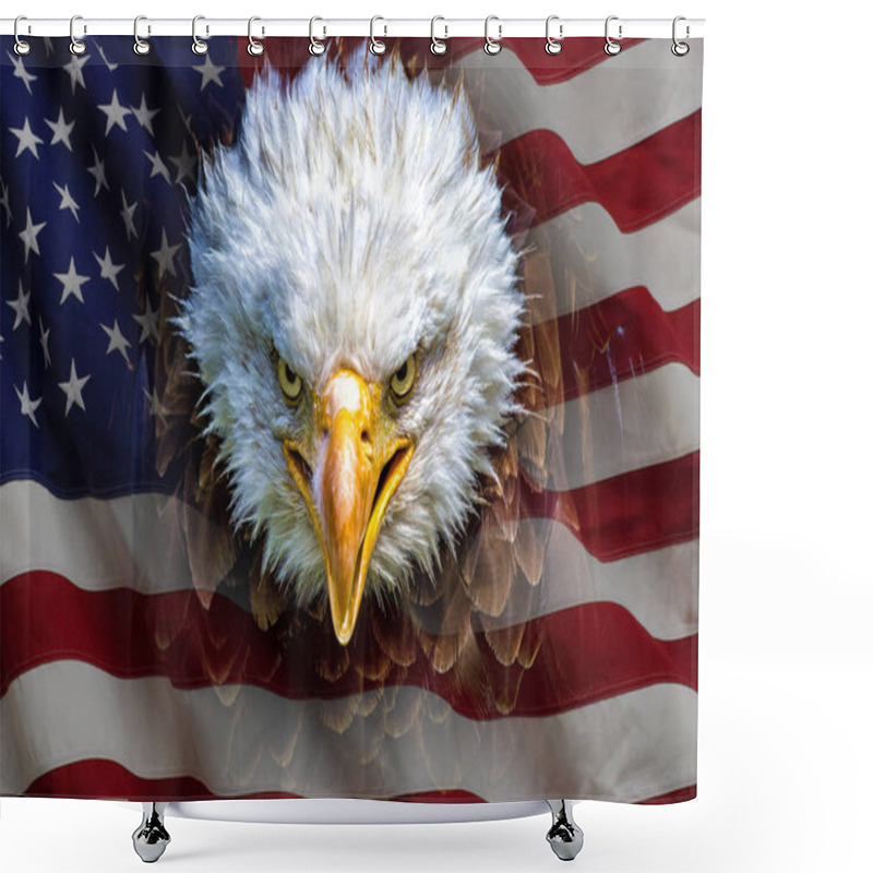 Personality  An Angry North American Bald Eagle On American Flag Shower Curtains