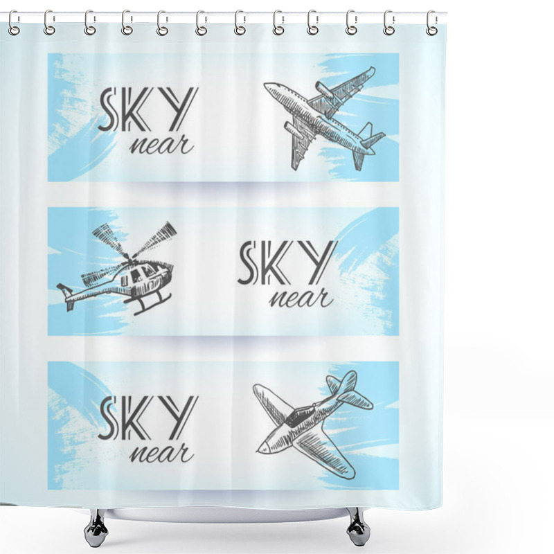 Personality  Aircraft Icons Banners Sketch Shower Curtains