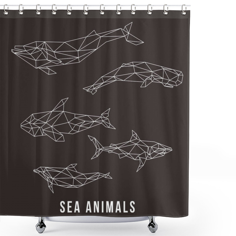 Personality  SEA ANIMALS LOW POLY LINE LOGO ICON SYMBOL SET. TRIANGLE GEOMETRIC POLYGON Shower Curtains