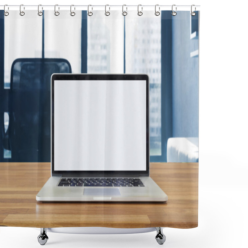 Personality  Laptop On Table, On Office Background Shower Curtains