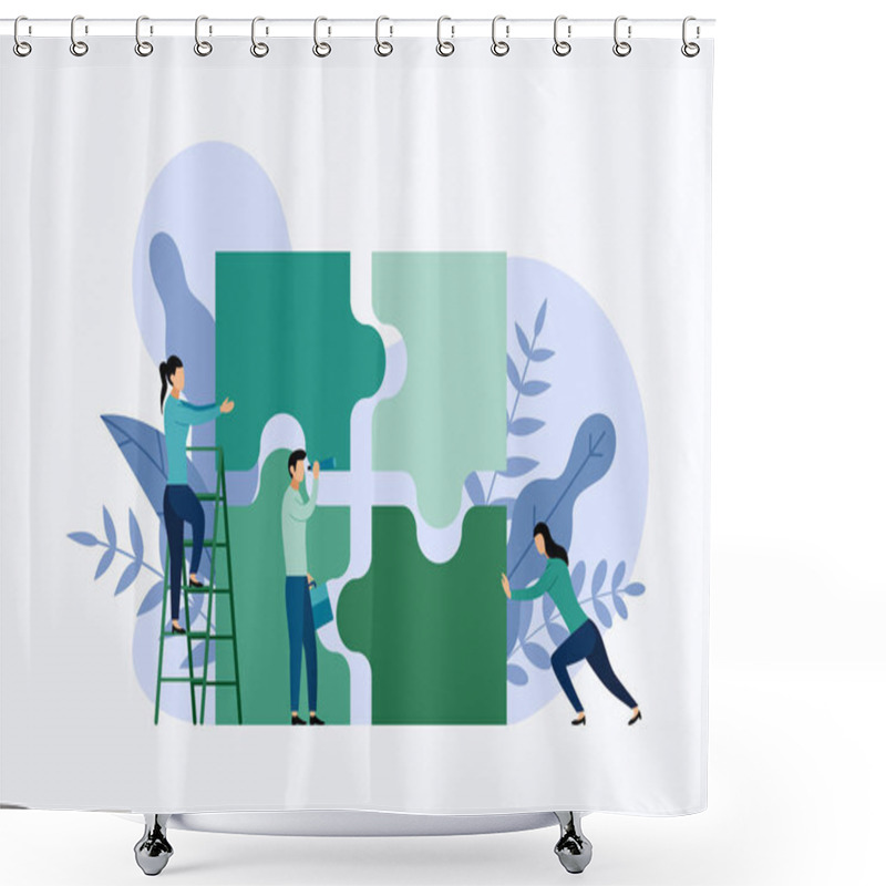 Personality  Team Working, People Connecting Puzzle Elements, Business Concept Vector Illustration Shower Curtains