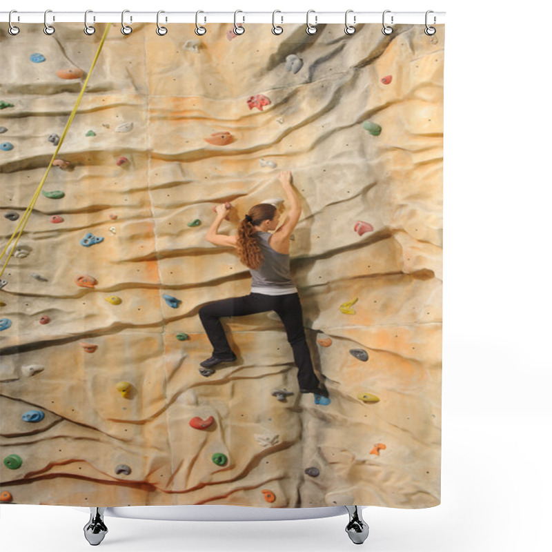 Personality  Woman On Rock Wall Shower Curtains