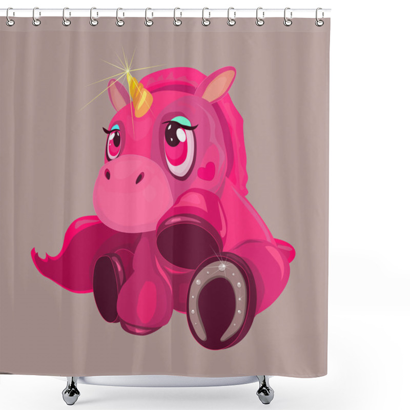 Personality  Cute Pink Sitting Unicorn With Horseshoe Shower Curtains