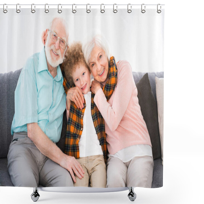 Personality  Grandparents And Grandson Playing At Home - Family At Home, Grandmother And Grandfather Taking Care Of Nephew Shower Curtains