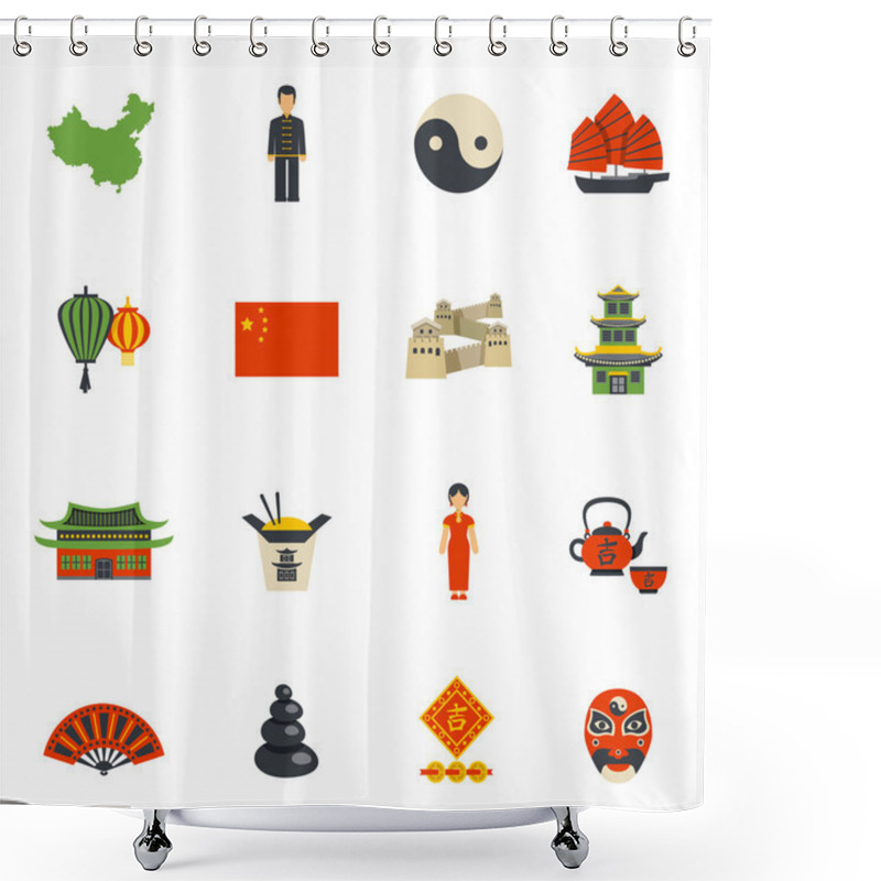 Personality  Chinese Culture Symbols Flat Icons Set Shower Curtains