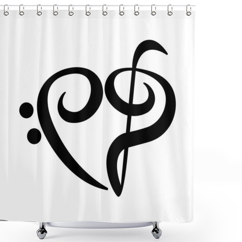 Personality  Treble Clef And Bass Clef Upside Down Create A Heart Shape Isolated On White Background. Vector. Shower Curtains