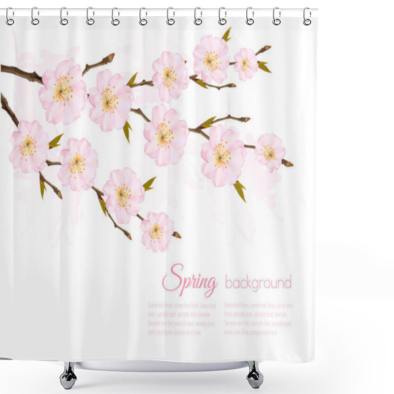 Personality  Spring Nature Background With Sakura Branch. Vector Shower Curtains