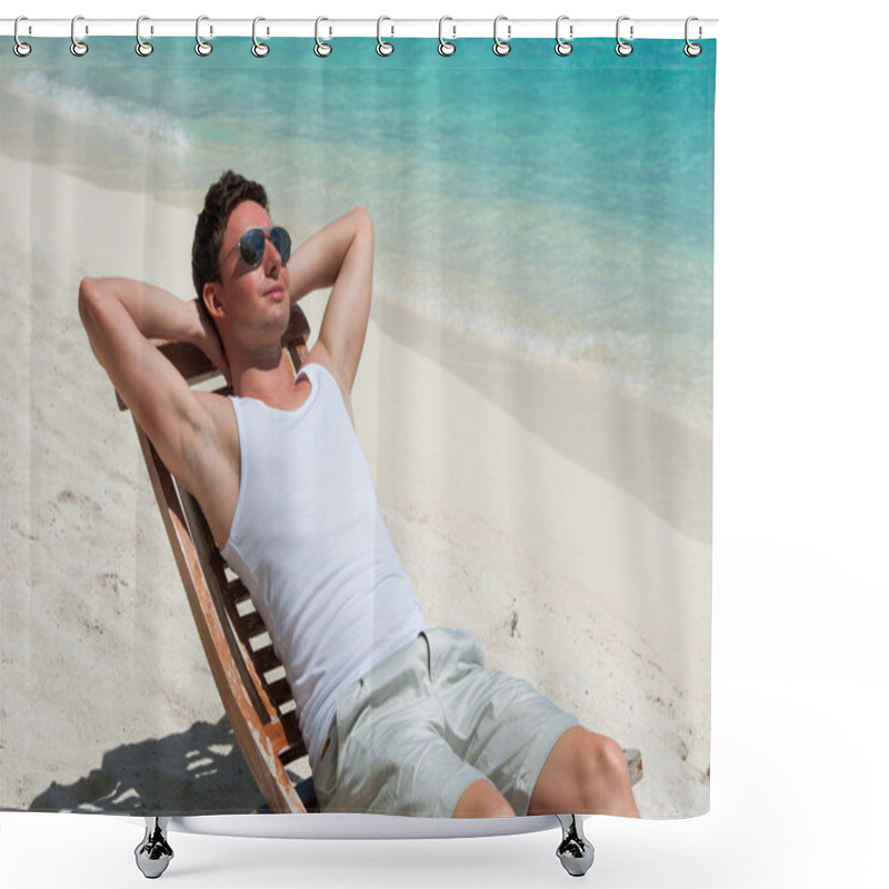 Personality  Man In Chair Sunbathing Shower Curtains