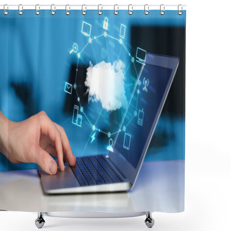 Personality  Hand Working With A Cloud Computing Diagram Shower Curtains