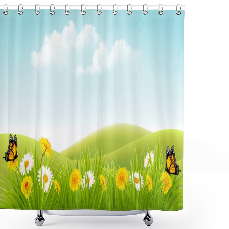 Personality  Summer Nature Background With Grass And Flowers And Butterflies. Shower Curtains