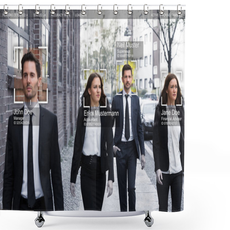 Personality  Portrait Of Young Businesspeople Face Recognized With Intellectual Learning System Shower Curtains