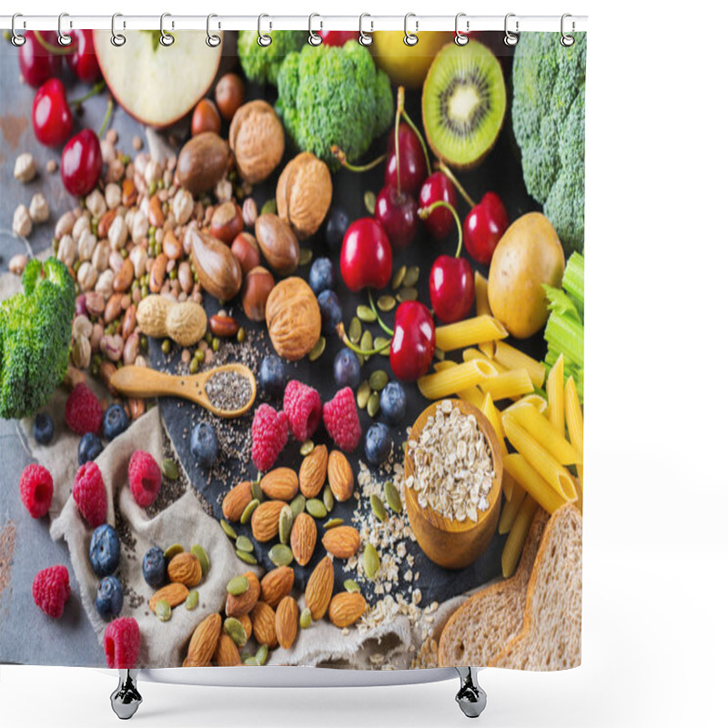 Personality  Selection Of Healthy Rich Fiber Sources Vegan Food For Cooking Shower Curtains