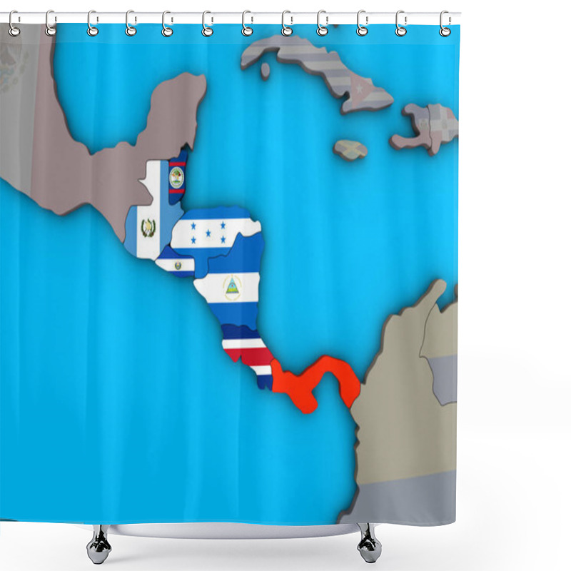 Personality  Central America With Embedded National Flags On Blue Political 3D Globe. 3D Illustration. Shower Curtains