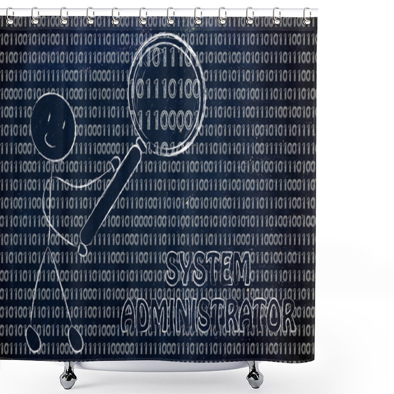 Personality  Man Inspecting Binary Code Shower Curtains