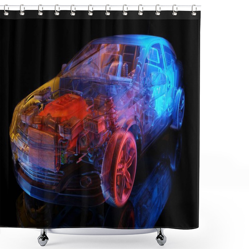 Personality  Model Cars On A Black Background.,3d Render Shower Curtains