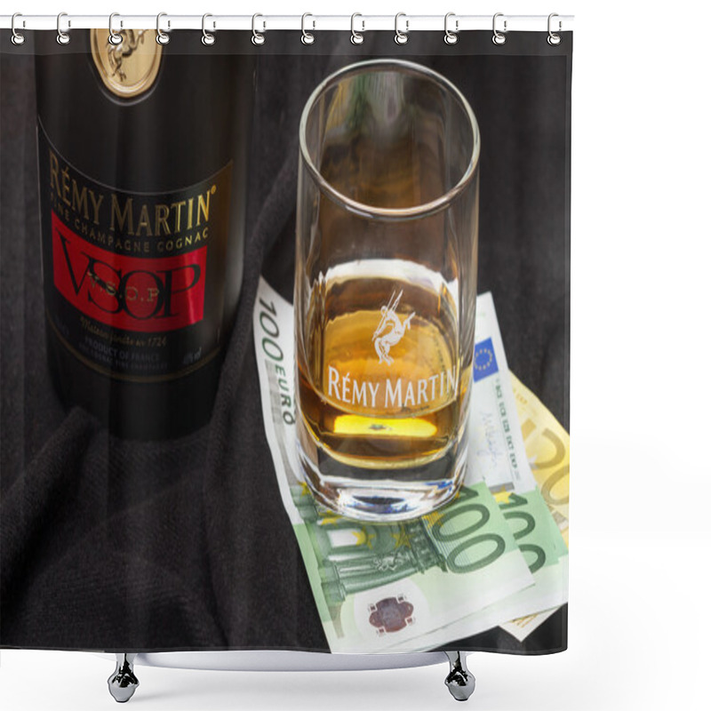 Personality  Glass Cognac Remy Martin And Euro Banknotes Shower Curtains