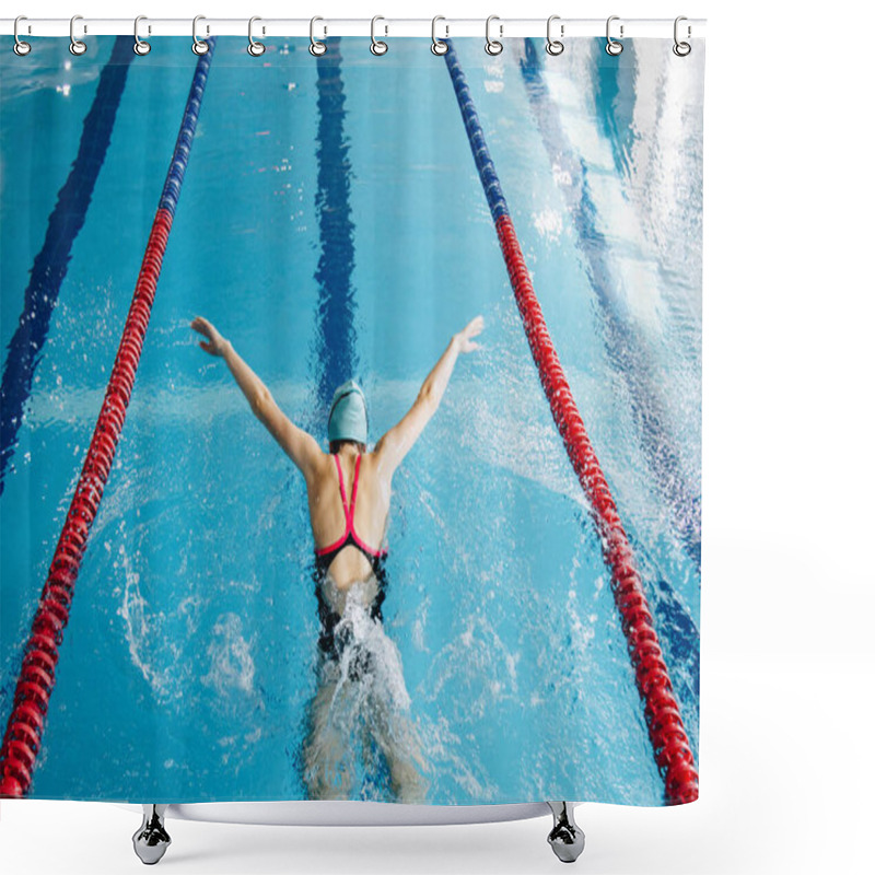 Personality  Successful Female Swimmer Swimming In The Pool. A Professional Athlete Is Determined To Win The Championship Shower Curtains