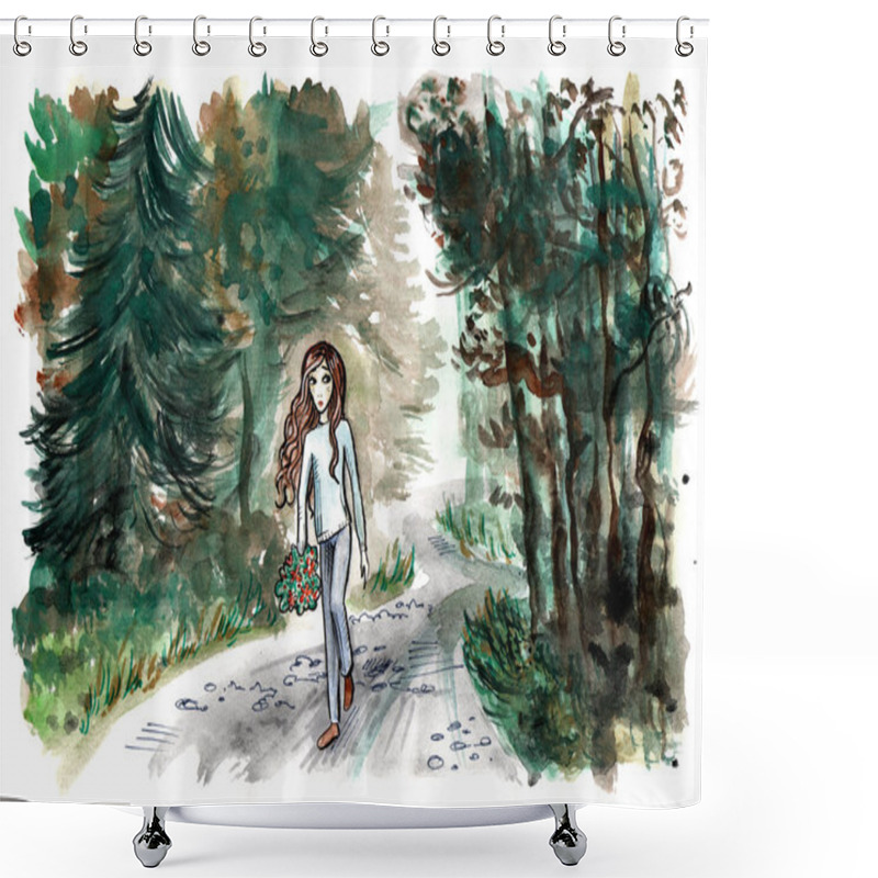 Personality  Little Girl Walking Through The Forest Shower Curtains