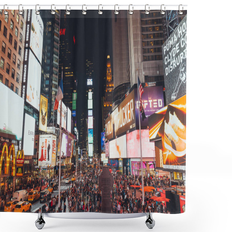 Personality  TIMES SQUARE, NEW YORK, USA - OCTOBER 8, 2018: Urban Scene With Crowded Times Square In New York At Night, Usa Shower Curtains