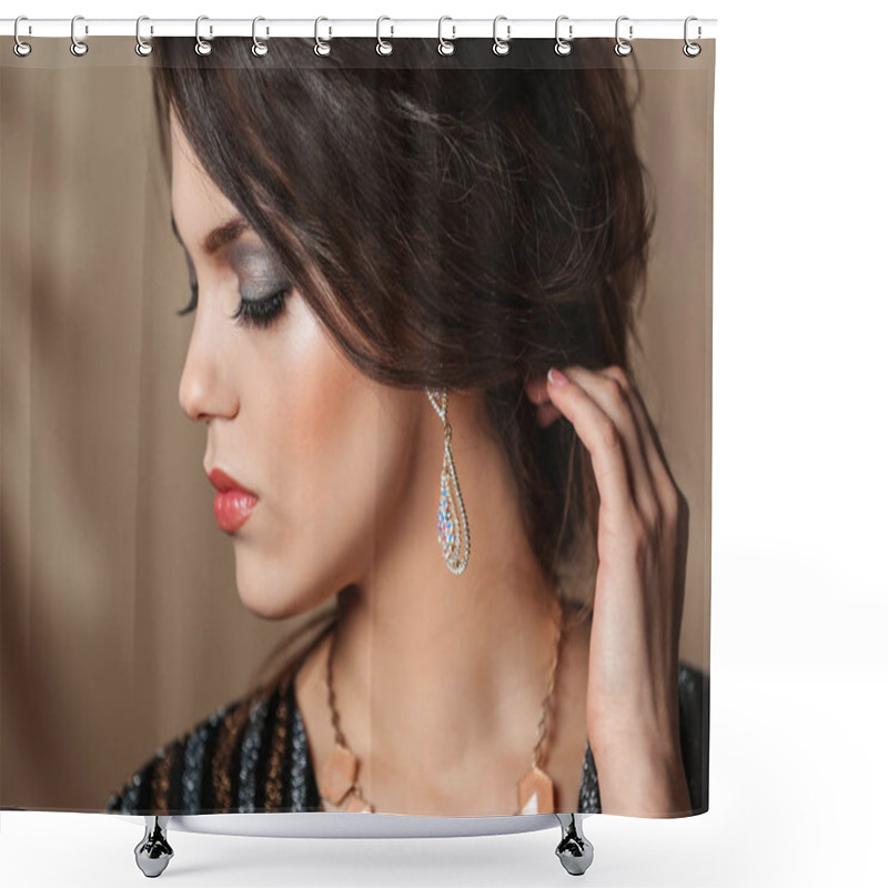 Personality  Young Woman With Elegant Jewelry Shower Curtains