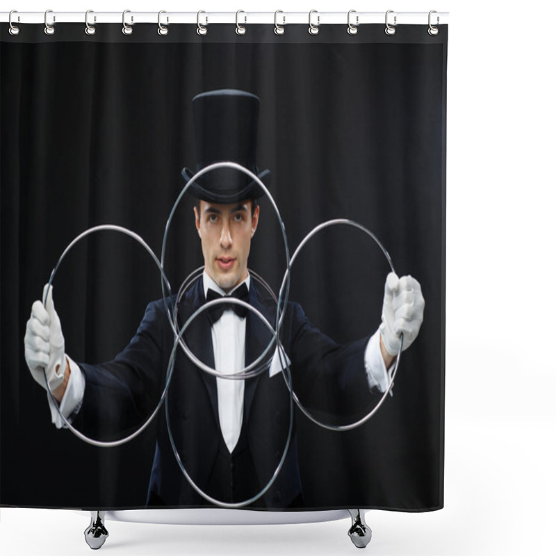 Personality  Magician Showing Trick With Linking Rings Shower Curtains