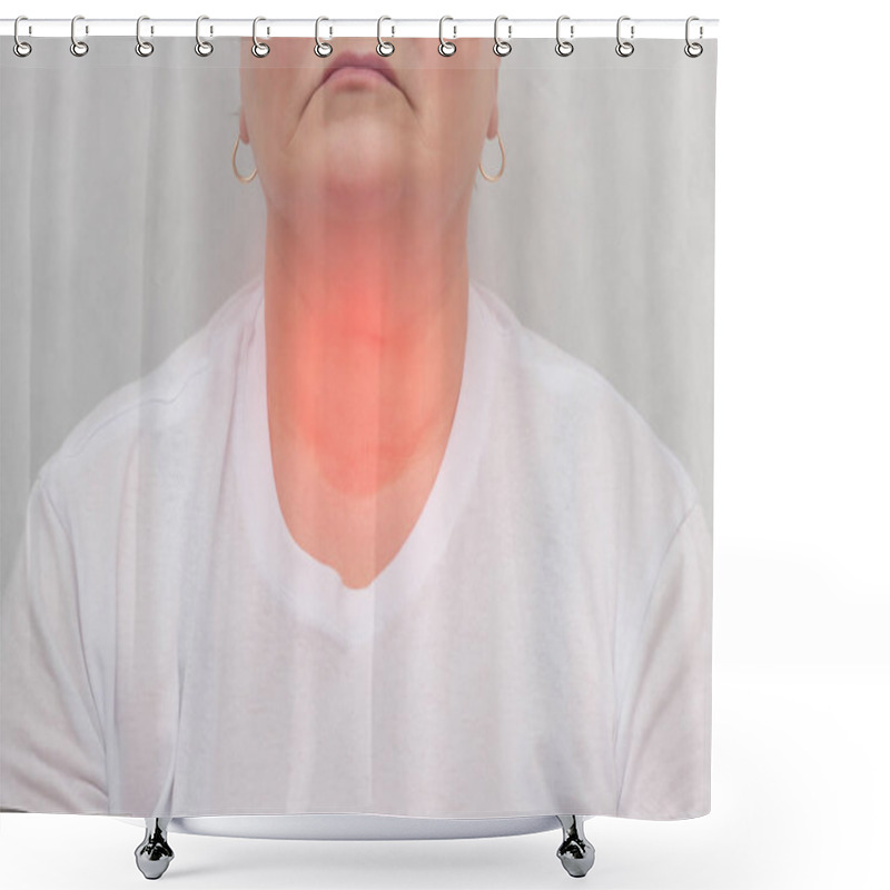 Personality  Adult Woman On A White Background Which Has A Thyroid Gland, Nodes In The Thyroid Gland, Close-up, Endocrine System Shower Curtains