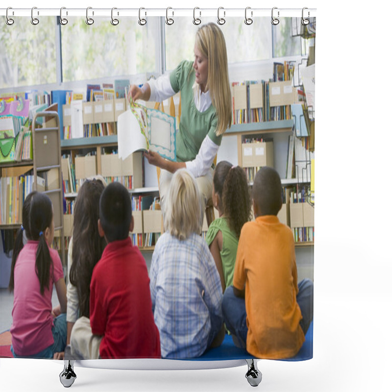 Personality  Kindergarten Teacher Reading To Children In Library Shower Curtains