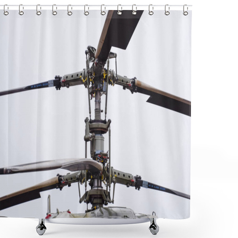 Personality  Screw And Blades Of A Military Helicopter. Transmission Mechanism Shower Curtains