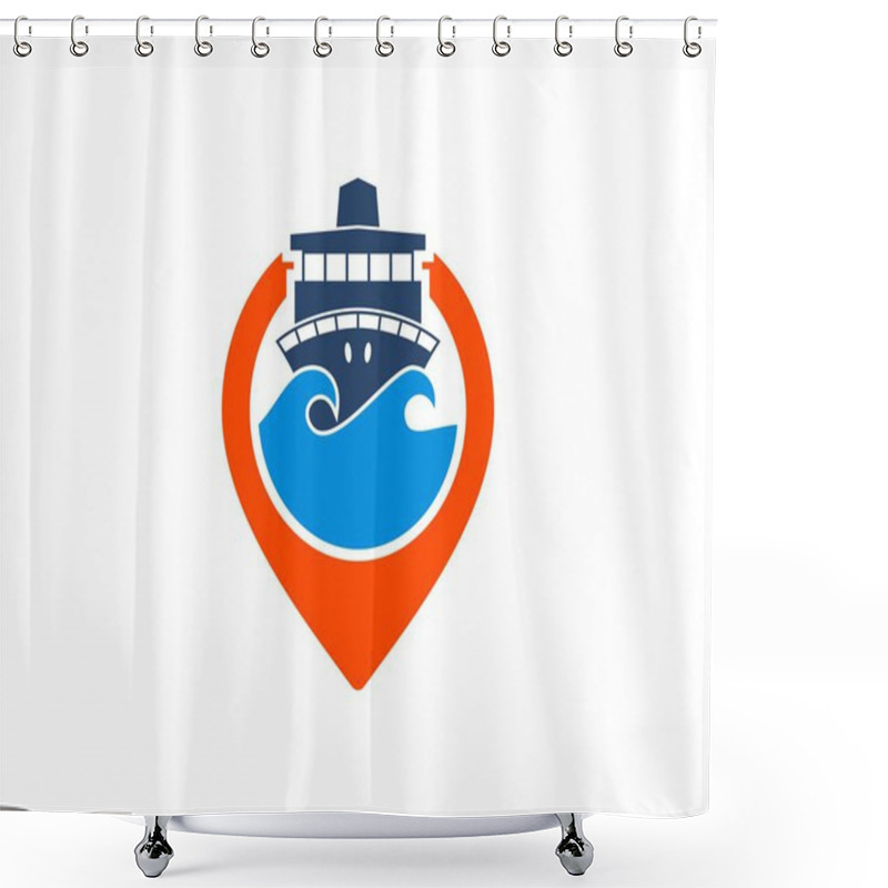 Personality  Pin Location With Sea Wave And Ship Shower Curtains