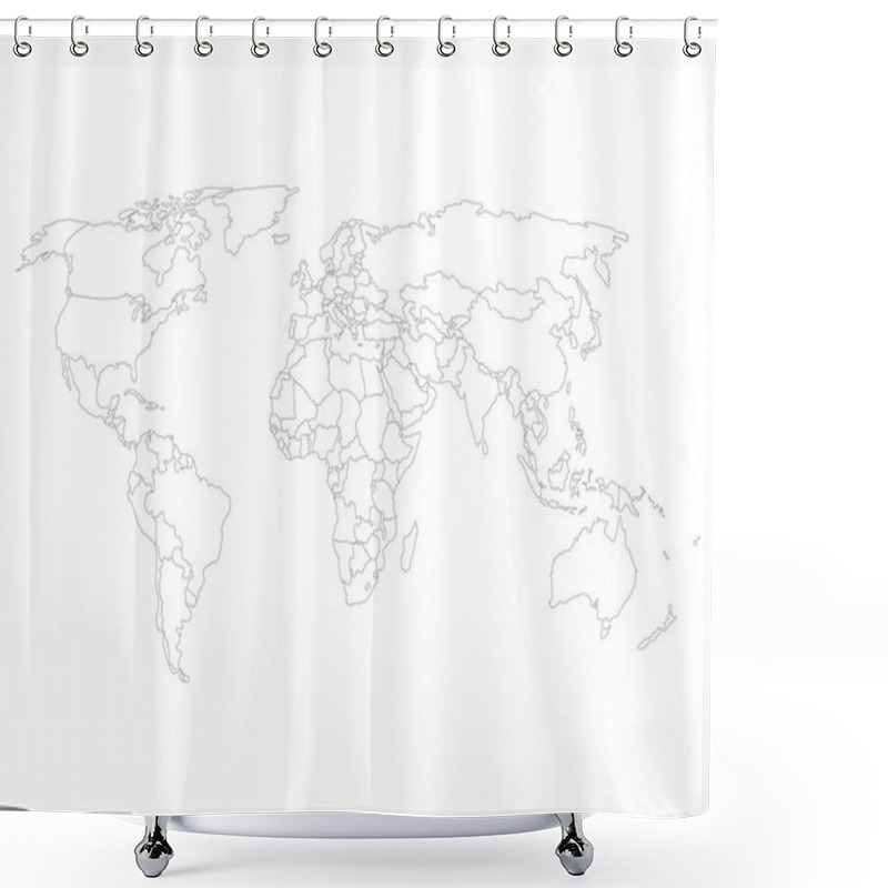 Personality  Blank World Map With Thin Black Smooth Country Borders On White Background Shower Curtains