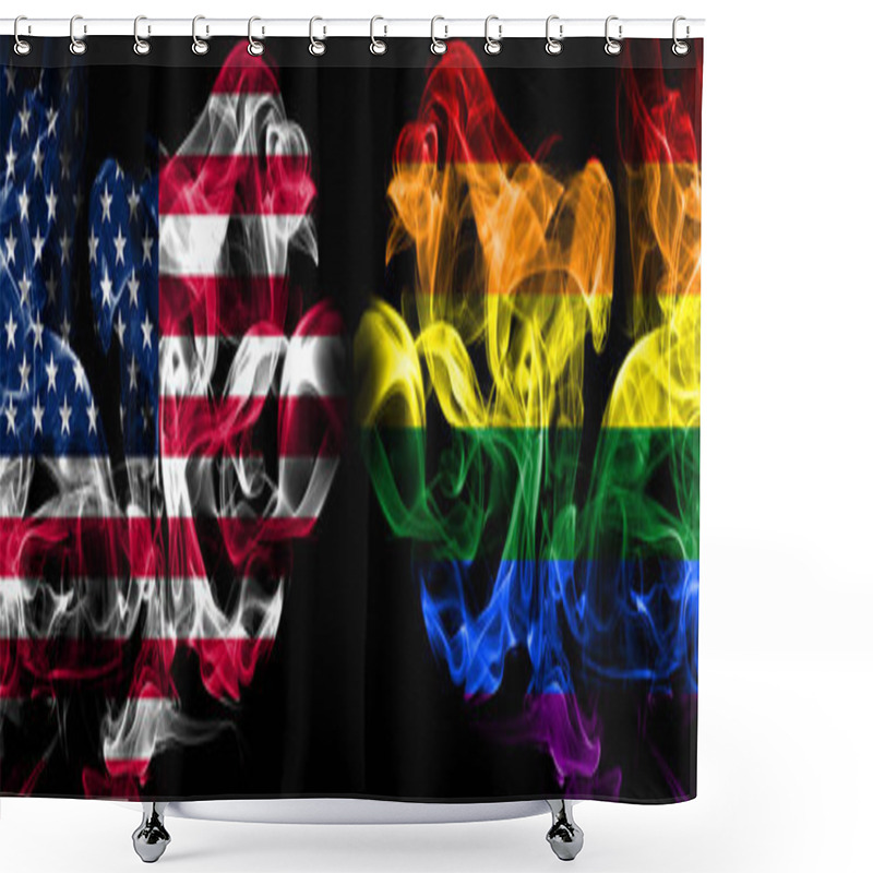 Personality  United States Of America, USA Vs Gay Pride Background Abstract Concept Peace Smokes Flags. Shower Curtains