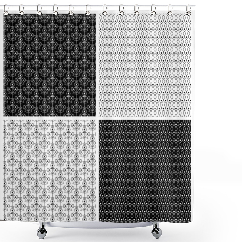 Personality  Black White Indian Design Seamless Vector Patterns Shower Curtains