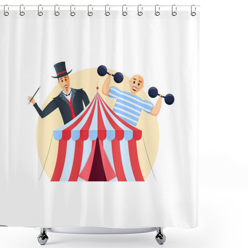 Personality  Circus Shapito. Representations With Magician And Strongman, Interesting Show Program. Shower Curtains