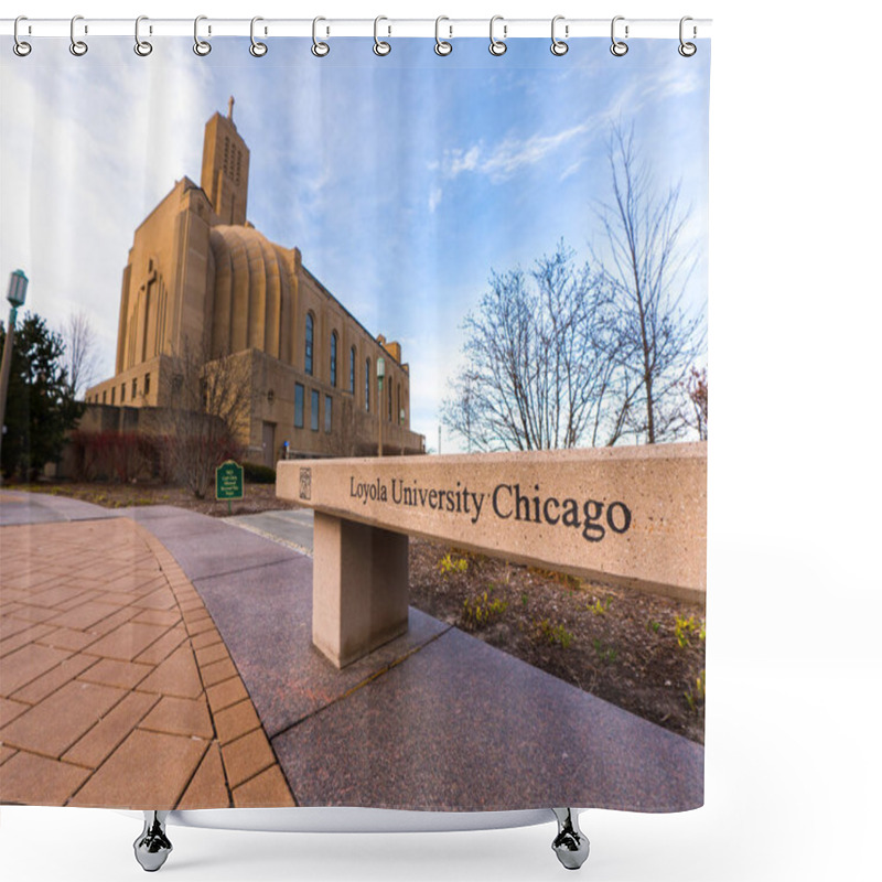 Personality  Chicago, IL - March 23, 2018: Loyola University Students And Staff Celebrate The Ramblers Basketball Team Making The Elite 8 In March Madness NCAA Tournament On The Anniversary Of Their 1963 Title. Shower Curtains